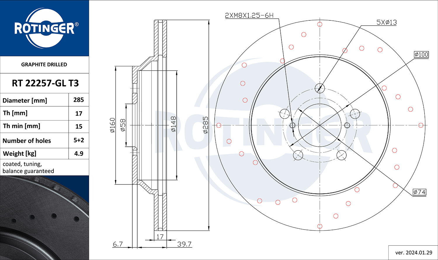 ROTINGER Féktárcsa, mind RT22257-GLT3_ROT